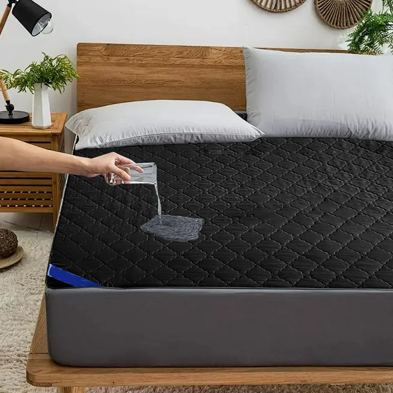 Cotton Quilted Waterproof Mattress Cover - Black