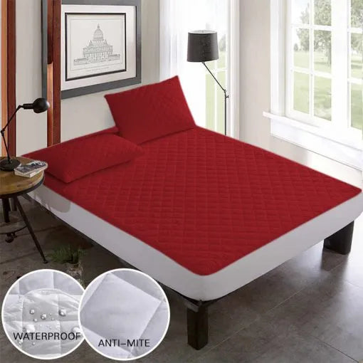 Cotton Quilted Waterproof Mattress Cover - Mahroon