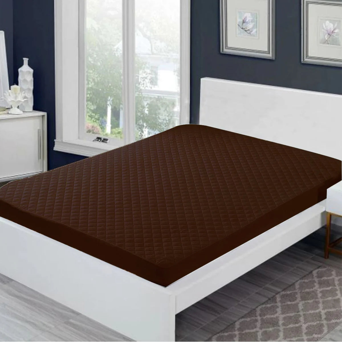 Cotton Quilted Waterproof Mattress Cover - Brown