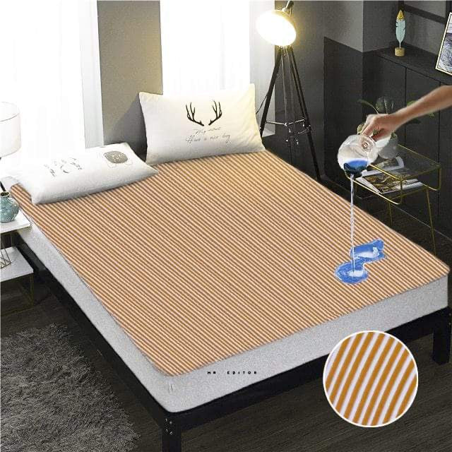 Terry Towel Waterproof Mattress Cover -copper Stripe